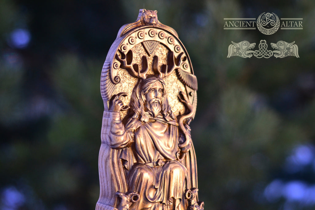 Cernunnos statue, Cernunnos figure, Cernun, wood horned god, celtic god, altar statue, wiccan, druid, pagan god