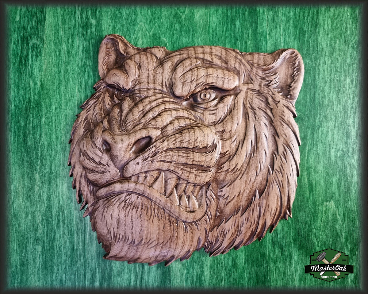 Tiger Head carved wall art, Carved tiger, Tiger of wood, Wood carving