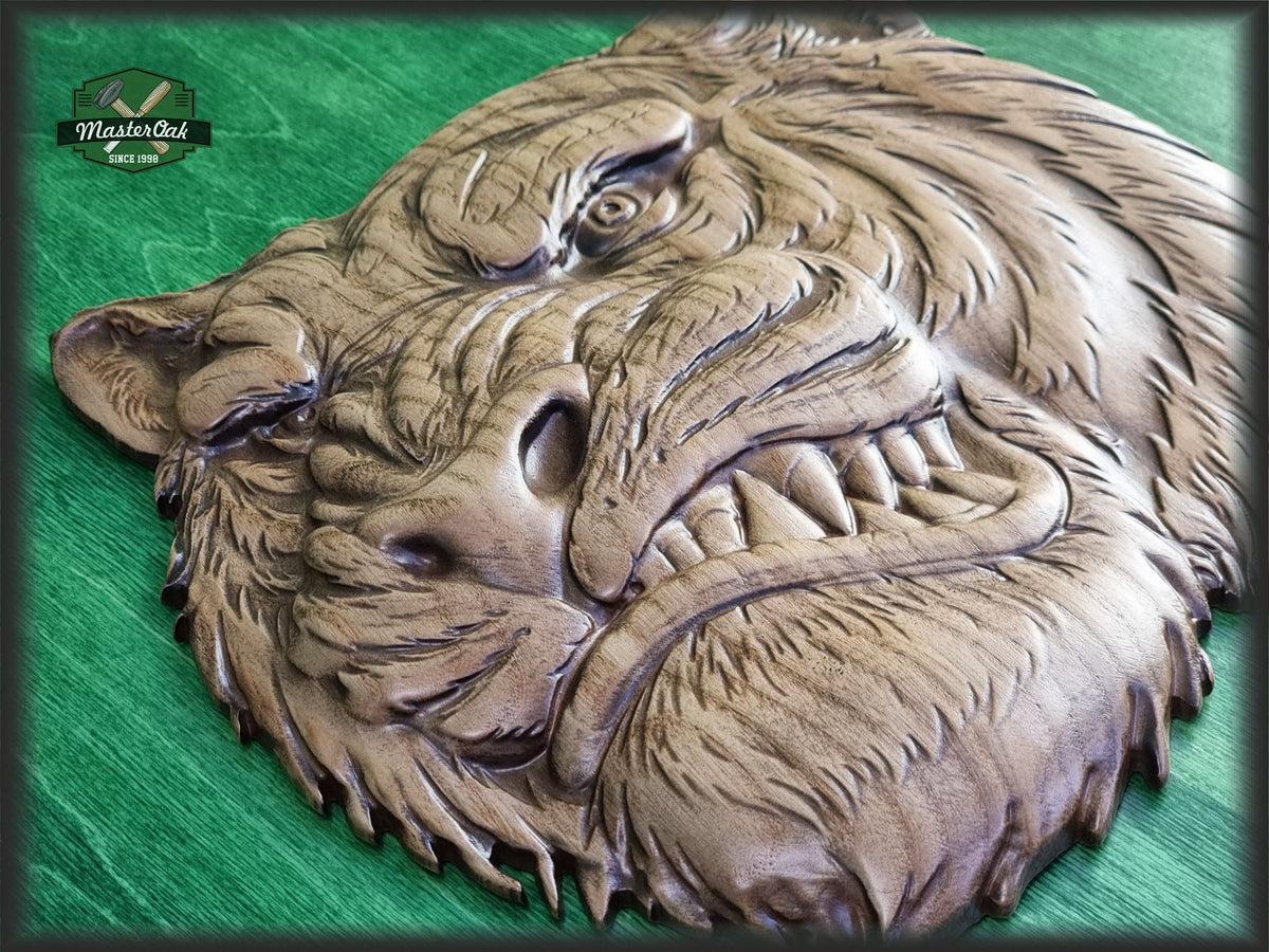 Tiger Head carved wall art, Carved tiger, Tiger of wood, Wood carving