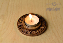 Load image into Gallery viewer, Candle holder, Norse candlestick, Scandinavian, home altar, runic stone, runes, norse, viking, heathen, handmade
