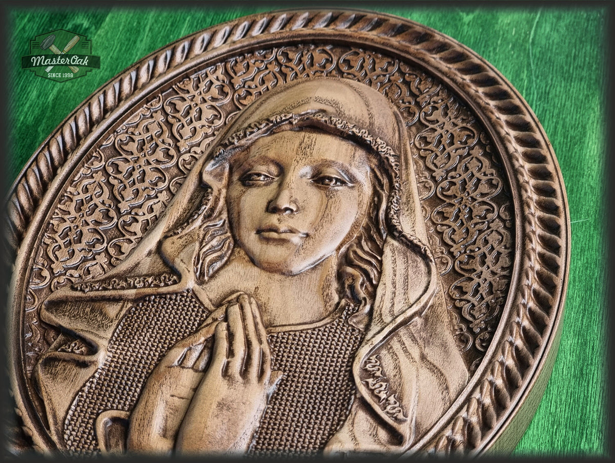 Virgin Mary wooden panel, Wood carved Virgin Mary, Religious catholic icons Gift ideas for women Gifts for mom Wooden Wall art