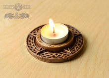 Load image into Gallery viewer, Candle holder, Norse candlestick, Scandinavian, home altar, runic stone, runes, norse, viking, heathen, handmade
