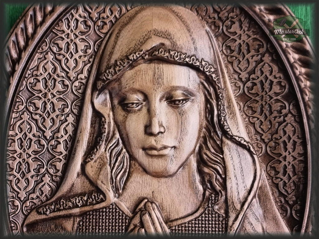 Virgin Mary wooden panel, Wood carved Virgin Mary, Religious catholic icons Gift ideas for women Gifts for mom Wooden Wall art