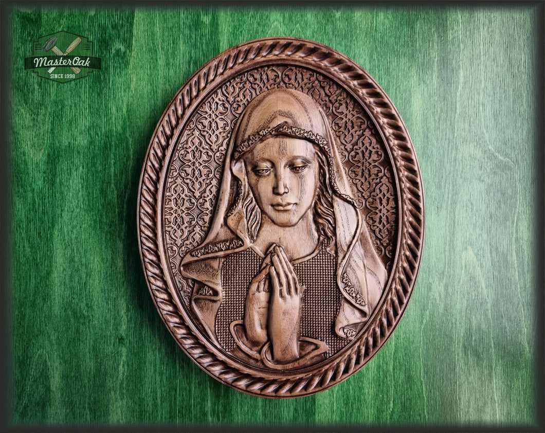 Virgin Mary wooden panel, Wood carved Virgin Mary, Religious catholic icons Gift ideas for women Gifts for mom Wooden Wall art
