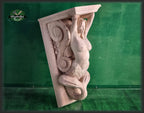 Corbel Mermaid of wood, Unpainted, Decorative Carved Wooden Corbel, 1pc, Home Wall Embellishments, wood onlays, wood wall art decor