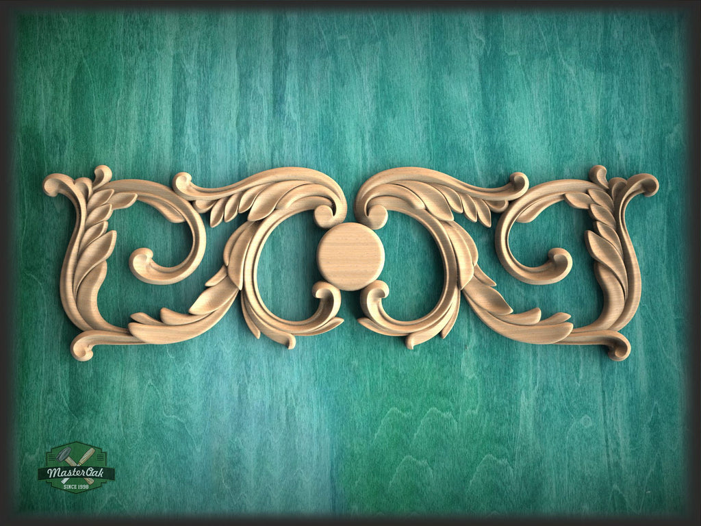 Unpainted Wood Carved Applique Onlay, 1pc, Home Wall Embellishments, Furniture Carving, Wood Onlay