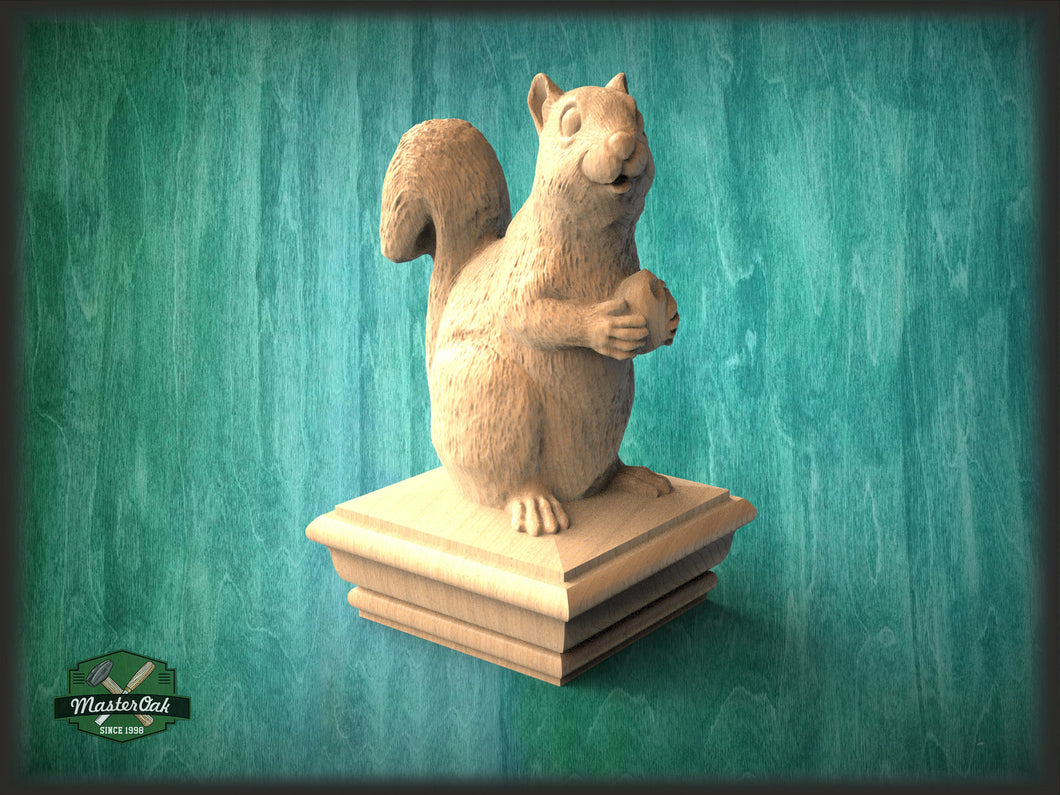 Squirrel Wooden Finial for Staircase Newel Post, Squirrel finial bed post, Squirrel statue of wood, Wooden Squirrel statue cap