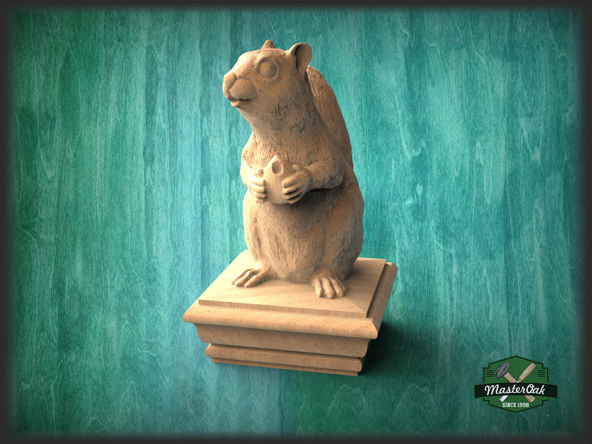 Squirrel Wooden Finial for Staircase Newel Post, Squirrel finial bed post, Squirrel statue of wood, Wooden Squirrel statue cap