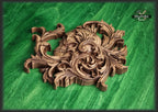 Skull in leaves carved panel made of wood, wood wall art, carved skull of wood, gift for him, Santa Muerte, Dark Art