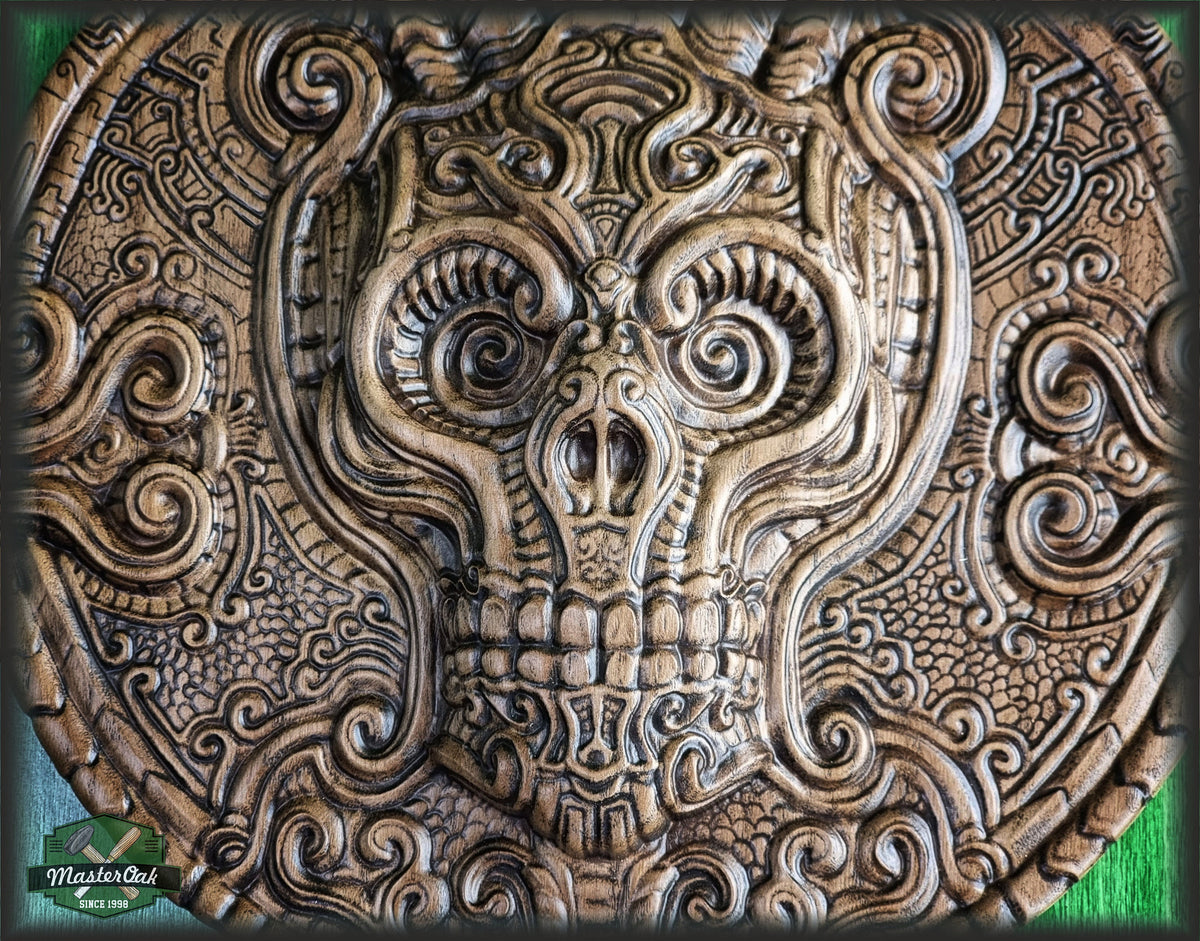 Skull panel gift made of wood, wood wall art, gift for him, wall decor carving, Santa Muerte, Dark Art