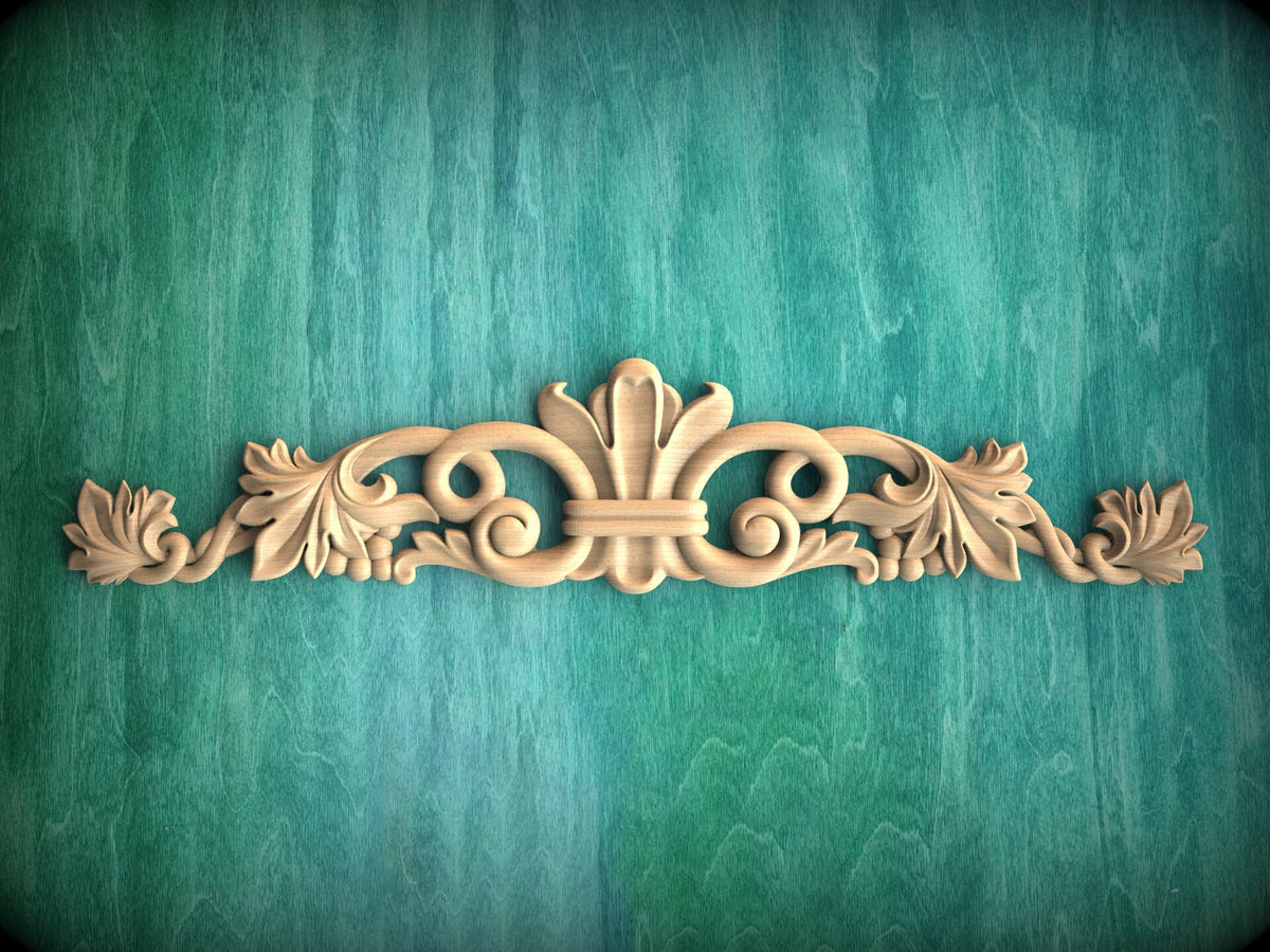Wall moulding carved wood panel, carved flower, horizontal decor, carved decoration of wood, wooden onlay, Wooden Grapes