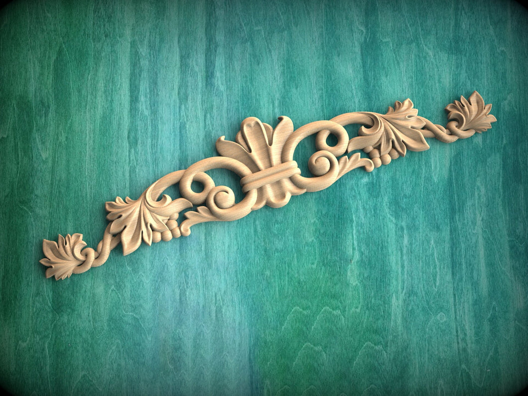Wall moulding carved wood panel, carved flower, horizontal decor, carved decoration of wood, wooden onlay, Wooden Grapes
