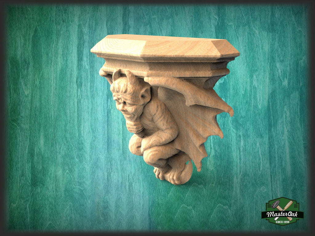Devil  Gargoyle of wood, Carved Gothic Corbel Gargoyle, Fireplace Figure, Devil Victorian Wall Hanging