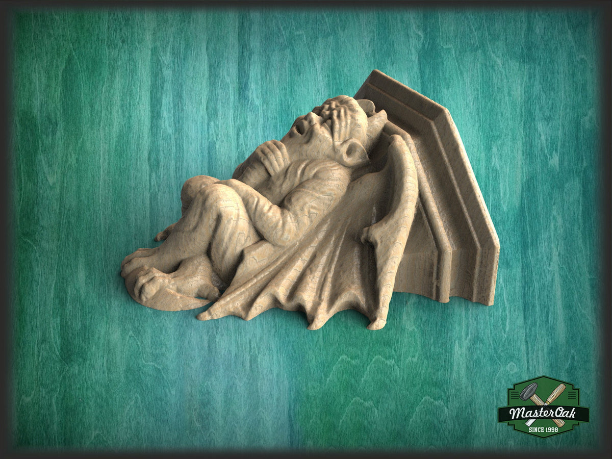Devil  Gargoyle of wood, Carved Gothic Corbel Gargoyle, Fireplace Figure, Devil Victorian Wall Hanging