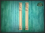 Wood pilasters for Fireplace, Set 2pc, Pair of Carved Wood Trim Post Pillars