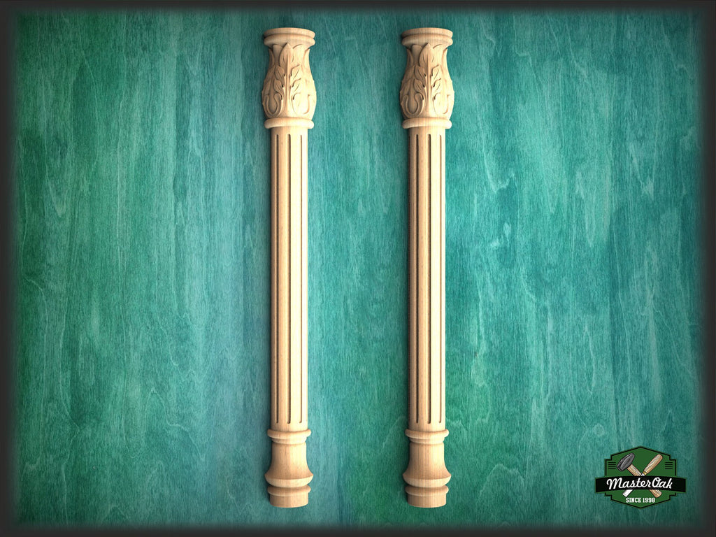 Half Column pilasters for Fireplace, Set 2pc, Pair of Carved Wood Trim Post Pillars
