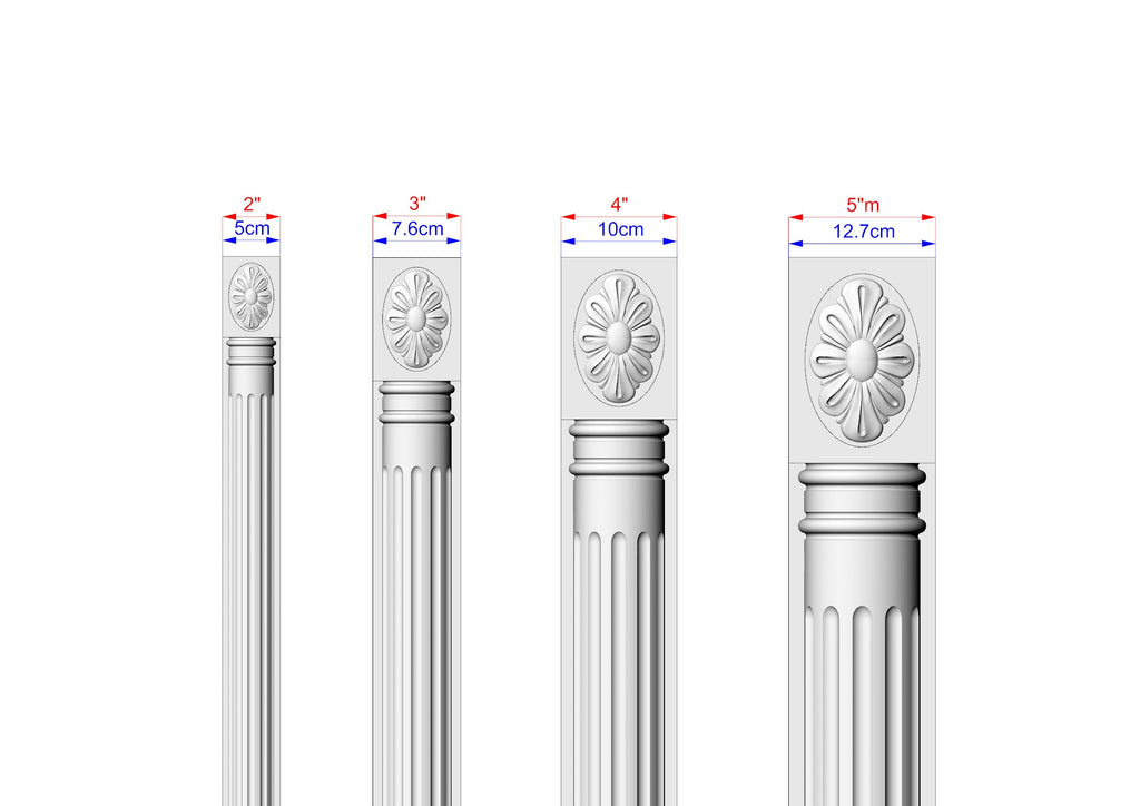 Handcrafted wooden Classic style fluted pilaster , Set 2pc, Pair of Carved Wood Trim Post Pillars