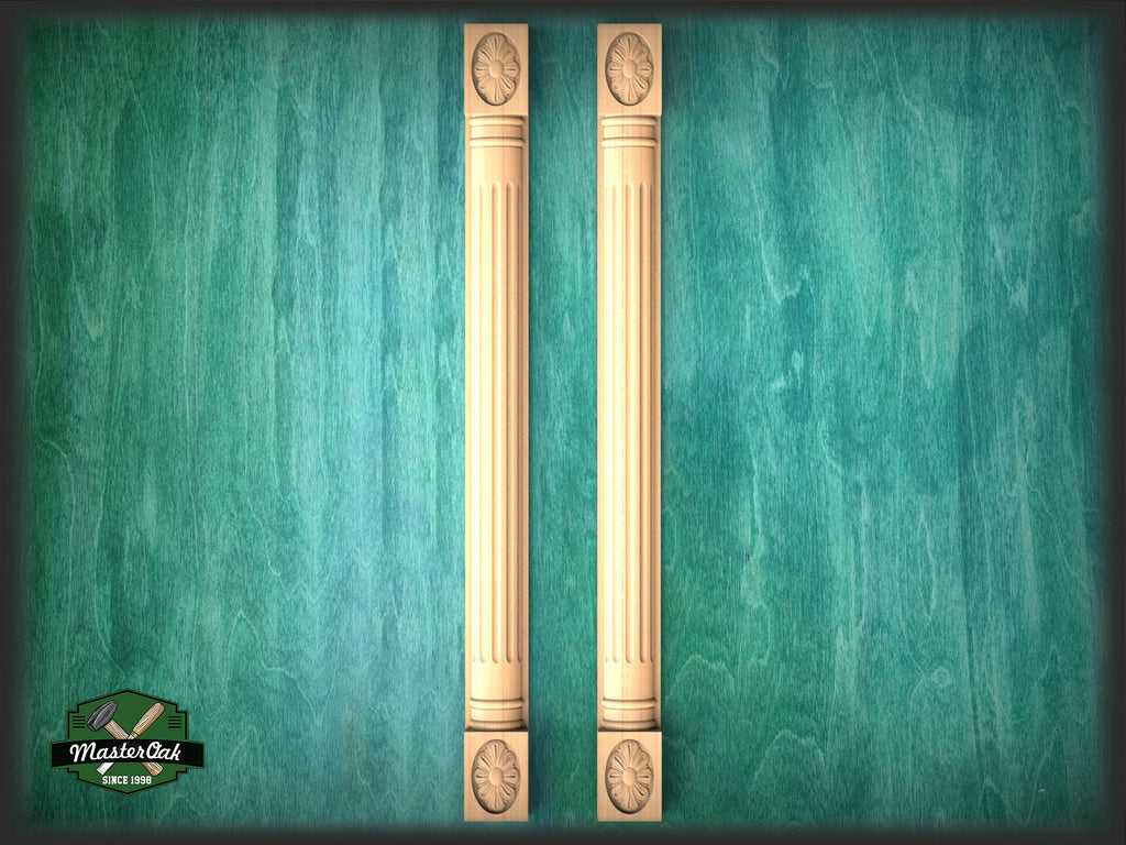 Handcrafted wooden Classic style fluted pilaster , Set 2pc, Pair of Carved Wood Trim Post Pillars
