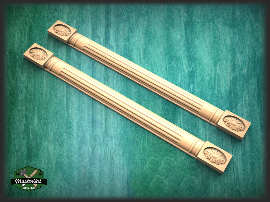 Handcrafted wooden Classic style fluted pilaster , Set 2pc, Pair of Carved Wood Trim Post Pillars