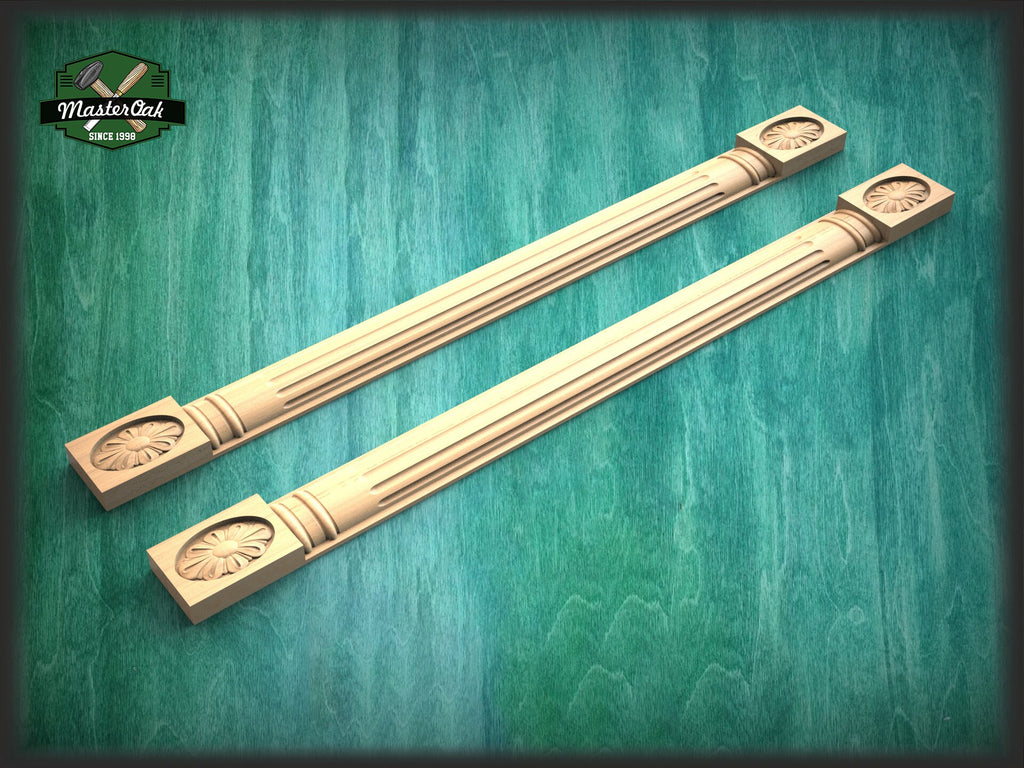 Handcrafted wooden Classic style fluted pilaster , Set 2pc, Pair of Carved Wood Trim Post Pillars