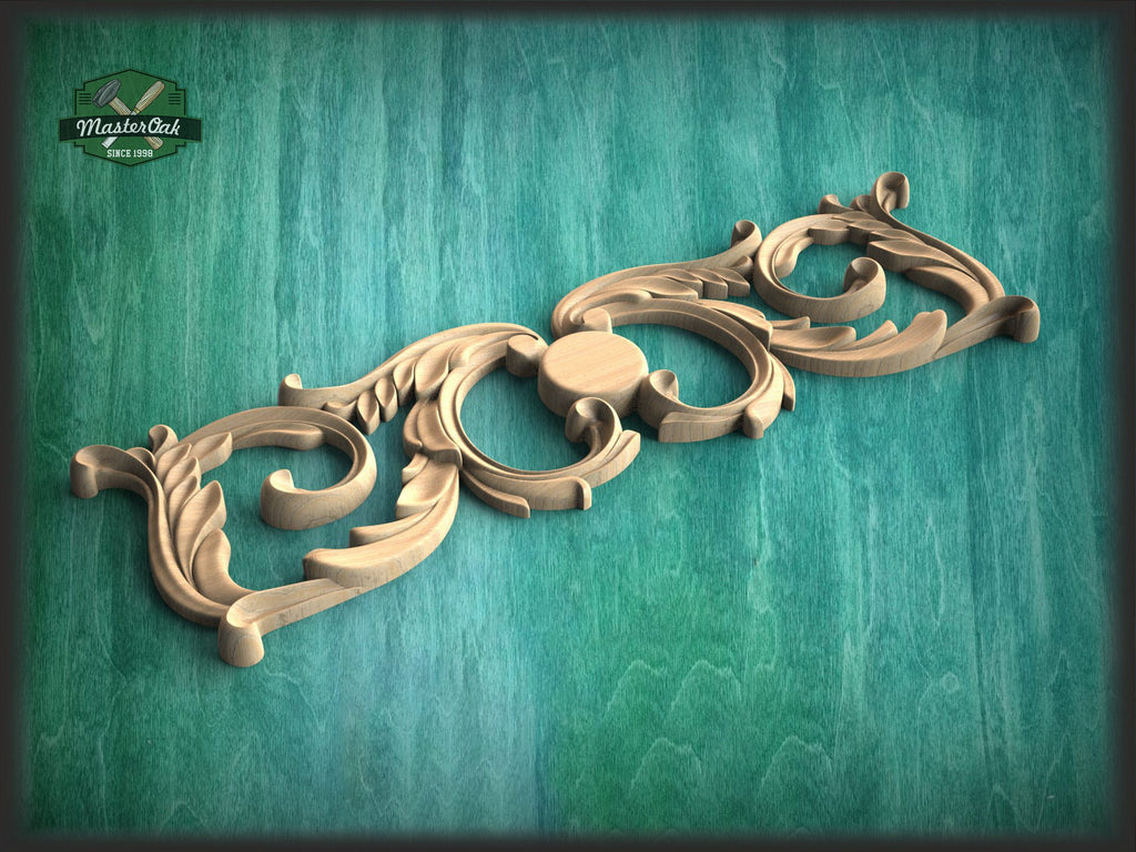 Unpainted Wood Carved Applique Onlay, 1pc, Home Wall Embellishments, Furniture Carving, Wood Onlay