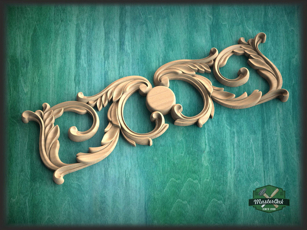 Unpainted Wood Carved Applique Onlay, 1pc, Home Wall Embellishments, Furniture Carving, Wood Onlay