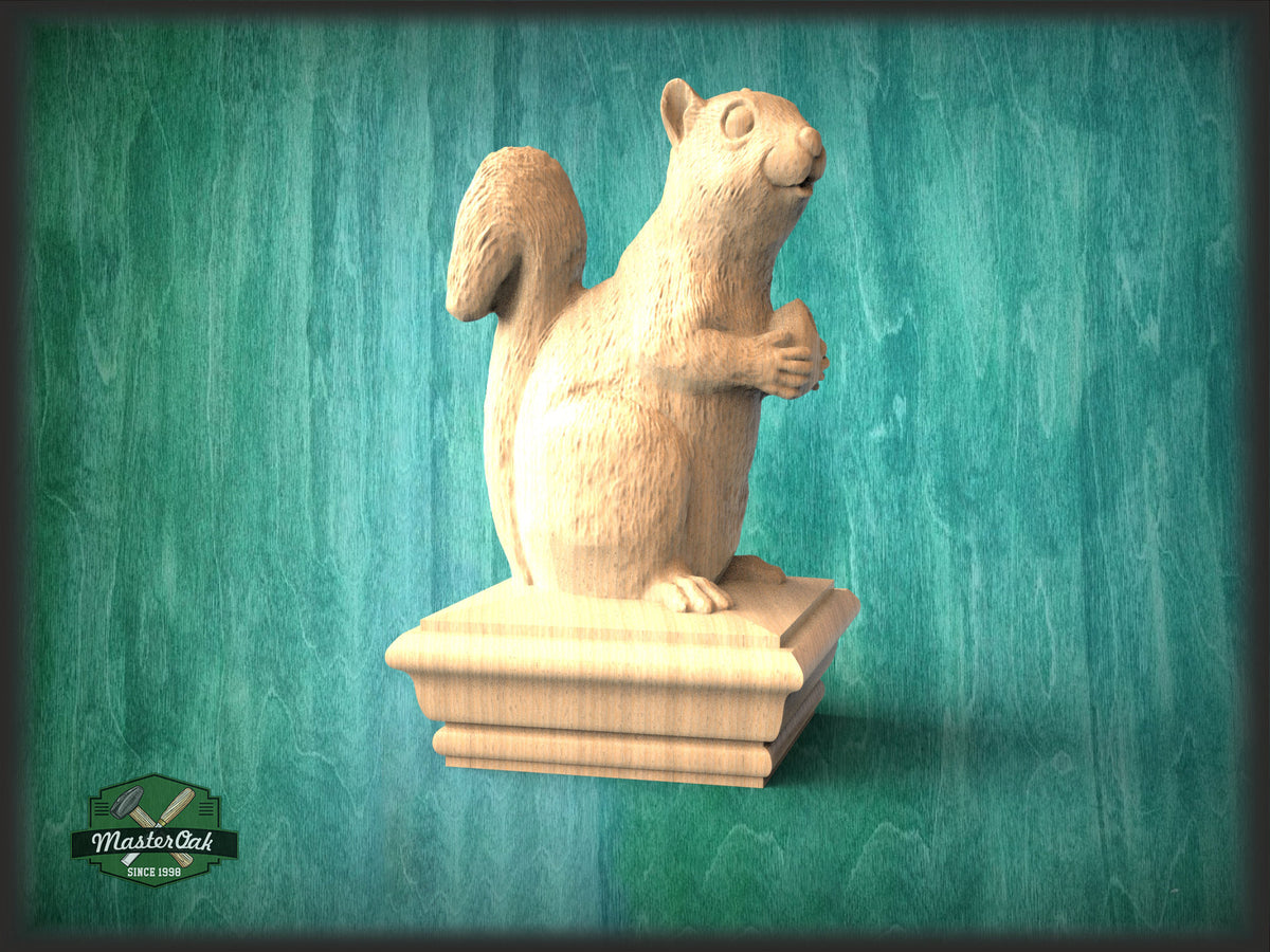 Squirrel Wooden Finial for Staircase Newel Post, Squirrel finial bed post, Squirrel statue of wood, Wooden Squirrel statue cap