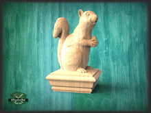 Load image into Gallery viewer, Squirrel Wooden Finial for Staircase Newel Post, Squirrel finial bed post, Squirrel statue of wood, Wooden Squirrel statue cap
