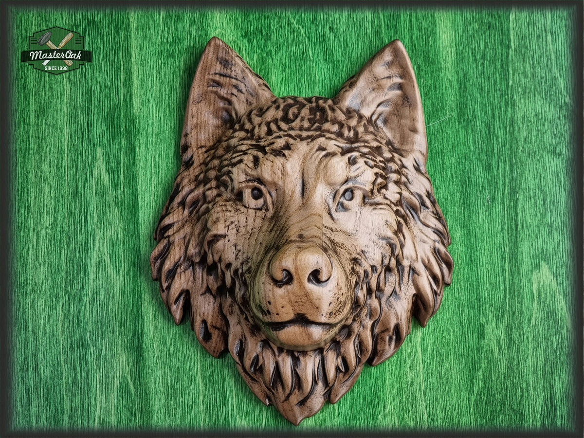 Beautiful Wolf Head of wood, Painted, 1pc, Applique furniture decor DIY Furniture Trim Supplies wall ornaments pediments