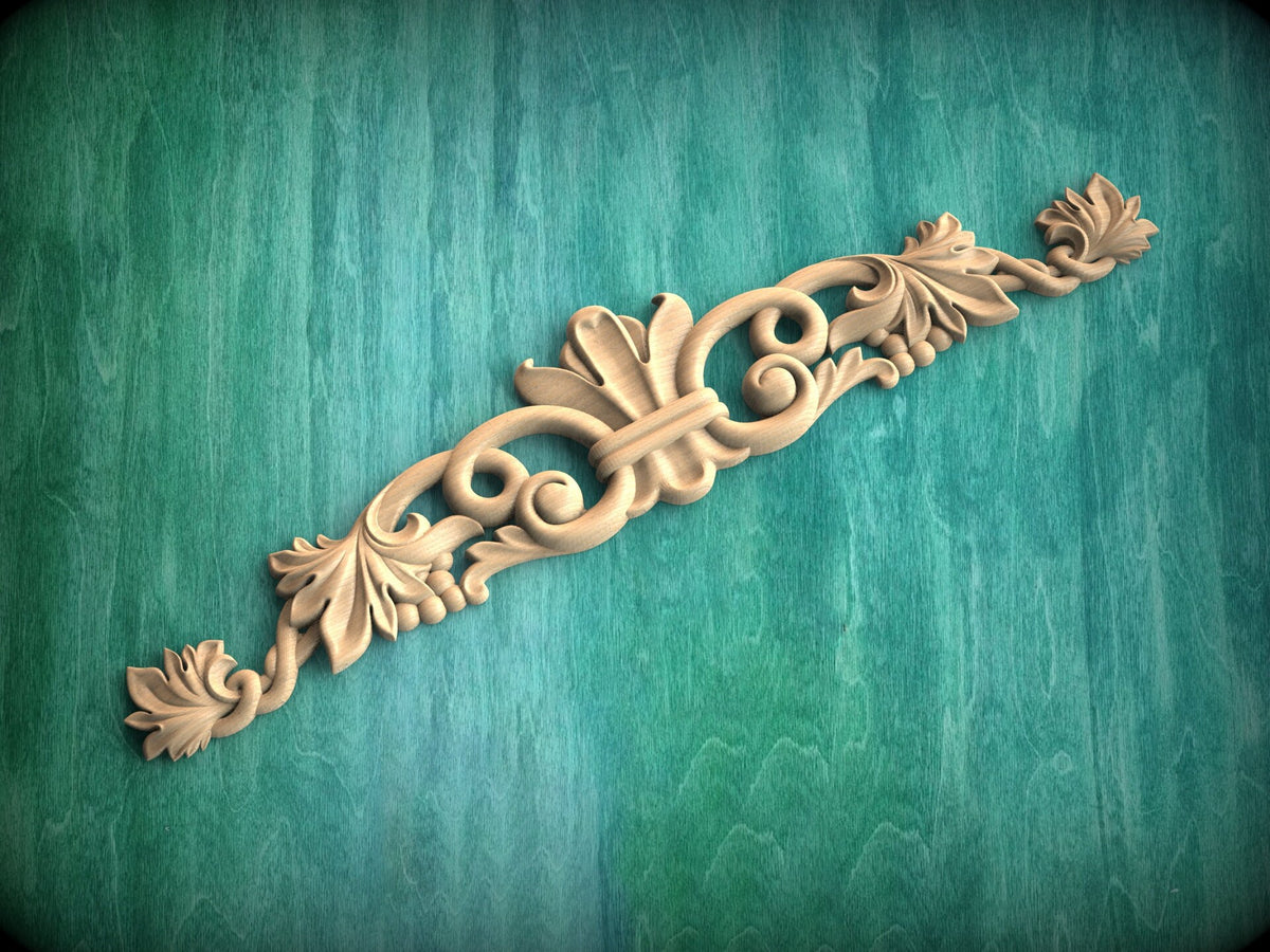 Wall moulding carved wood panel, carved flower, horizontal decor, carved decoration of wood, wooden onlay, Wooden Grapes