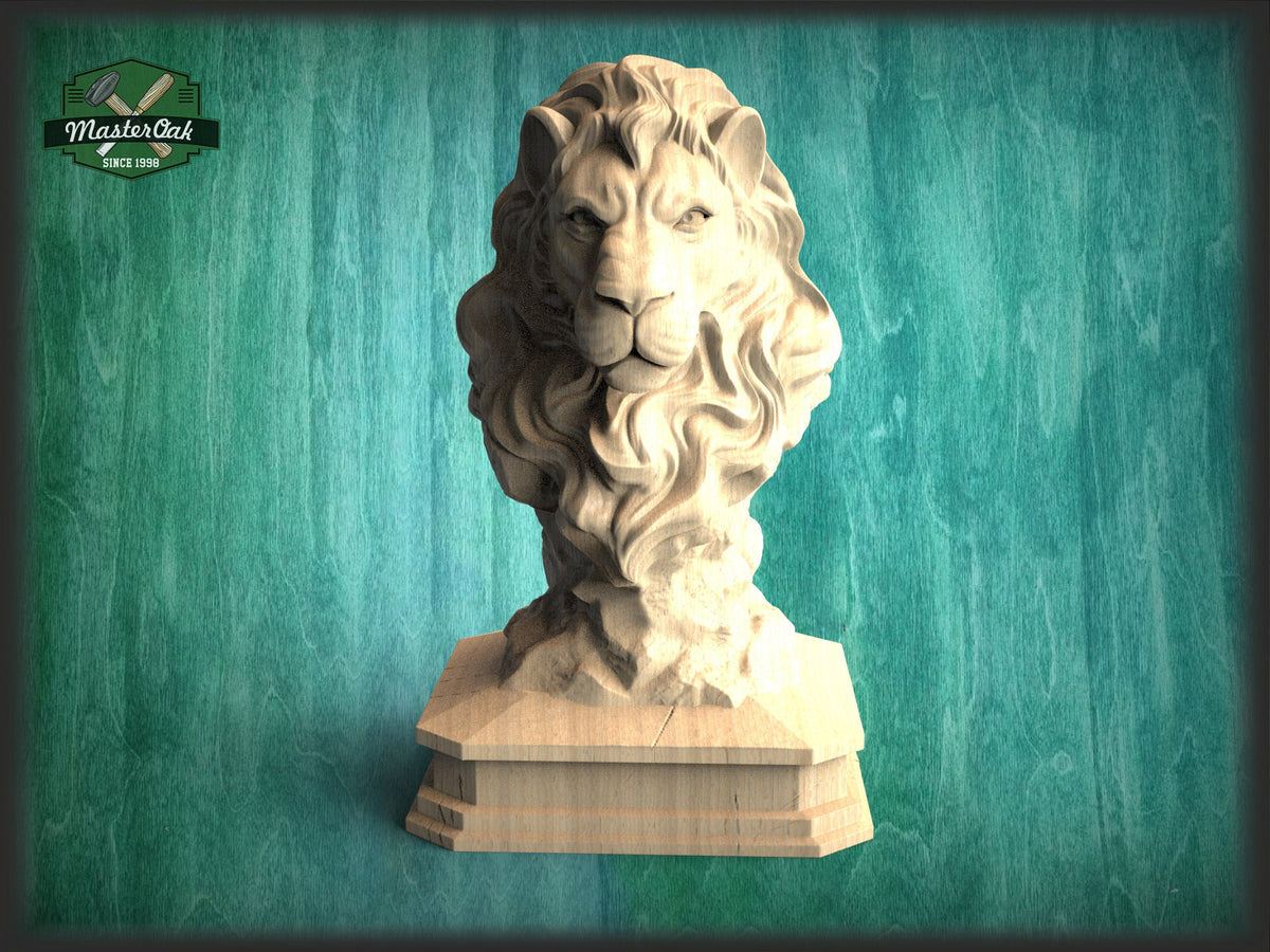 Lion Wooden Statue, Lion statue for Staircase Newel Post, Lion finial bed post, Lion statue of wood, Lion post cap