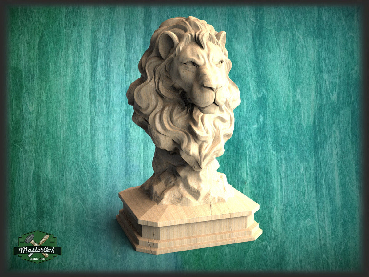 Lion Wooden Statue, Lion statue for Staircase Newel Post, Lion finial bed post, Lion statue of wood, Lion post cap