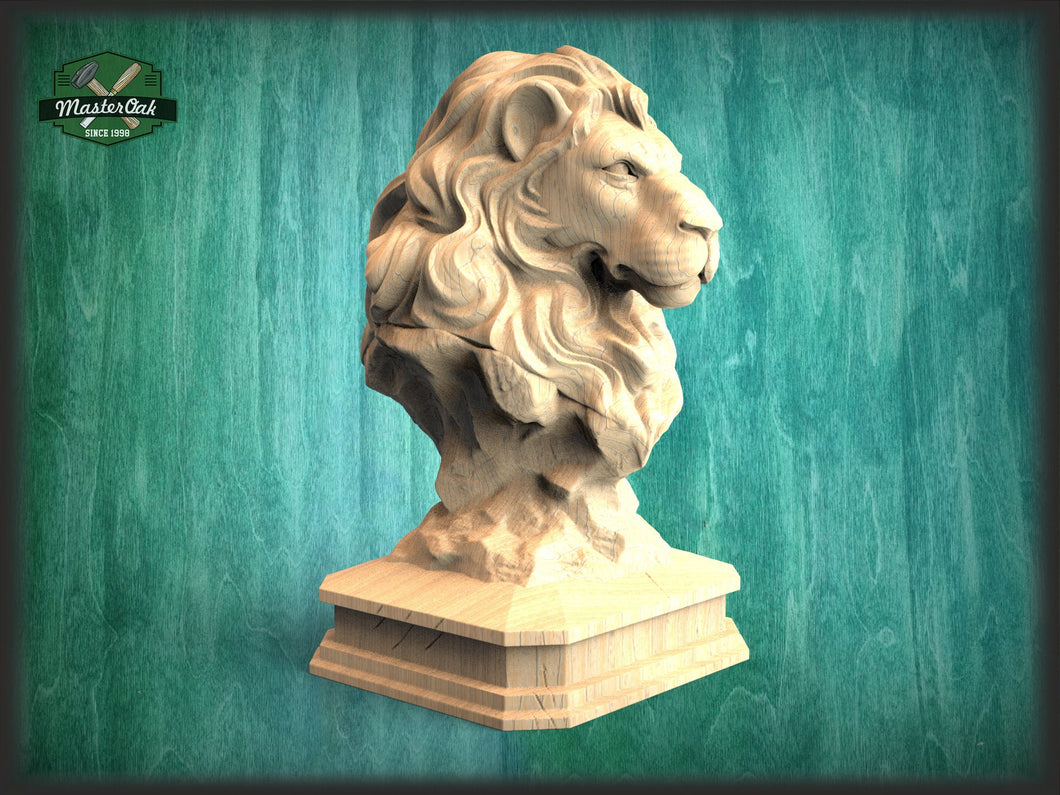 Lion Wooden Statue, Lion statue for Staircase Newel Post, Lion finial bed post, Lion statue of wood, Lion post cap