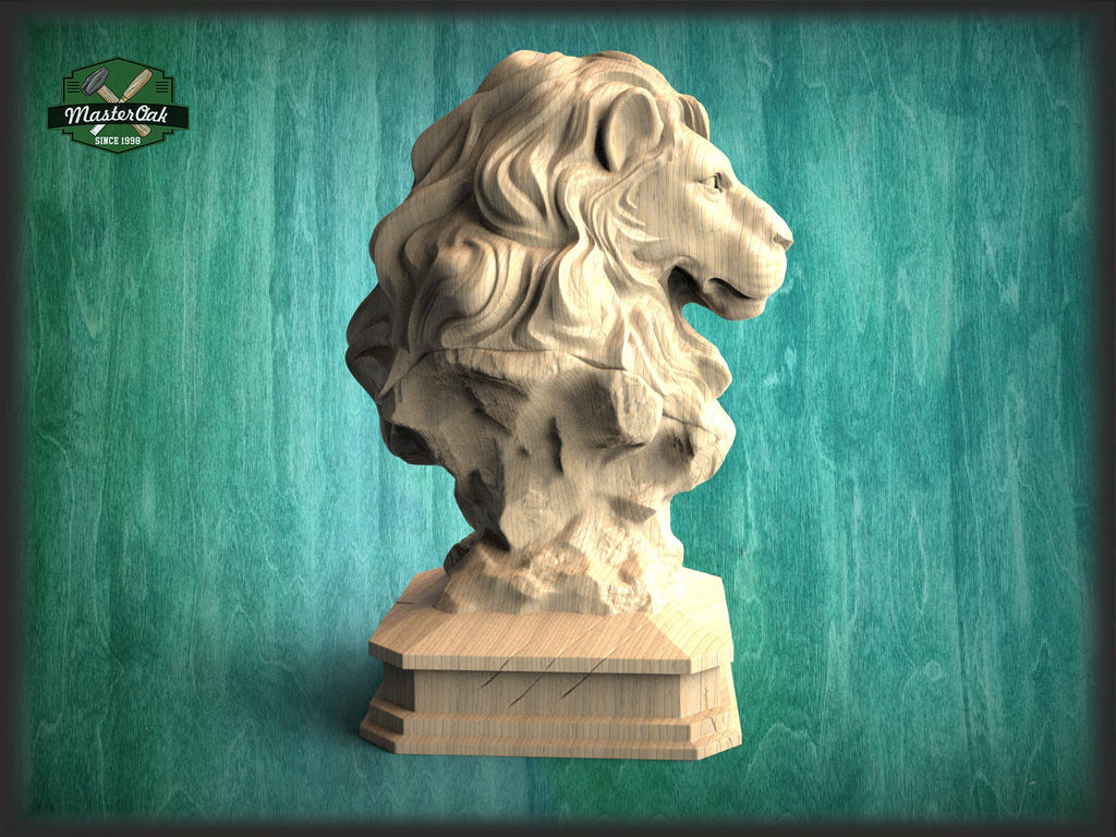 Lion Wooden Statue, Lion statue for Staircase Newel Post, Lion finial bed post, Lion statue of wood, Lion post cap