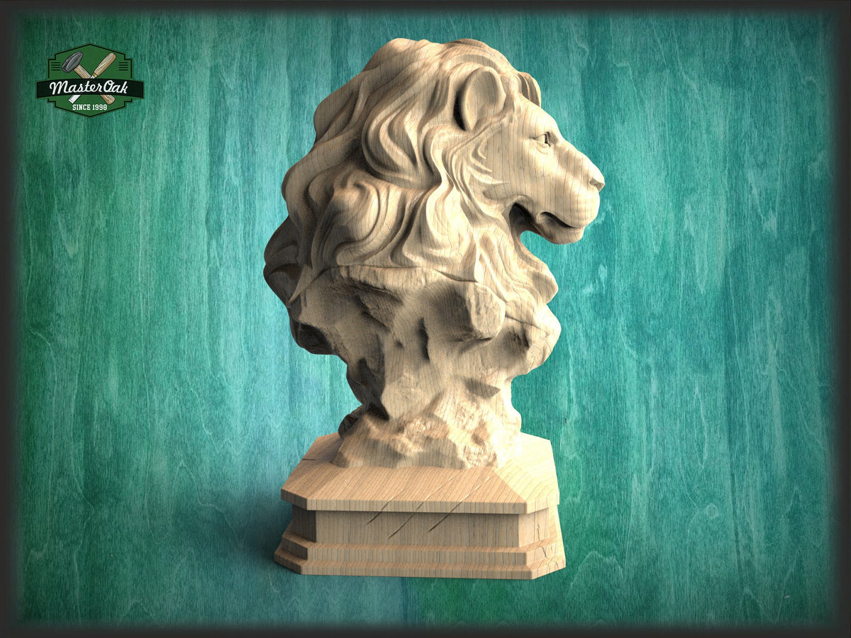 Lion Wooden Statue, Lion statue for Staircase Newel Post, Lion finial bed post, Lion statue of wood, Lion post cap