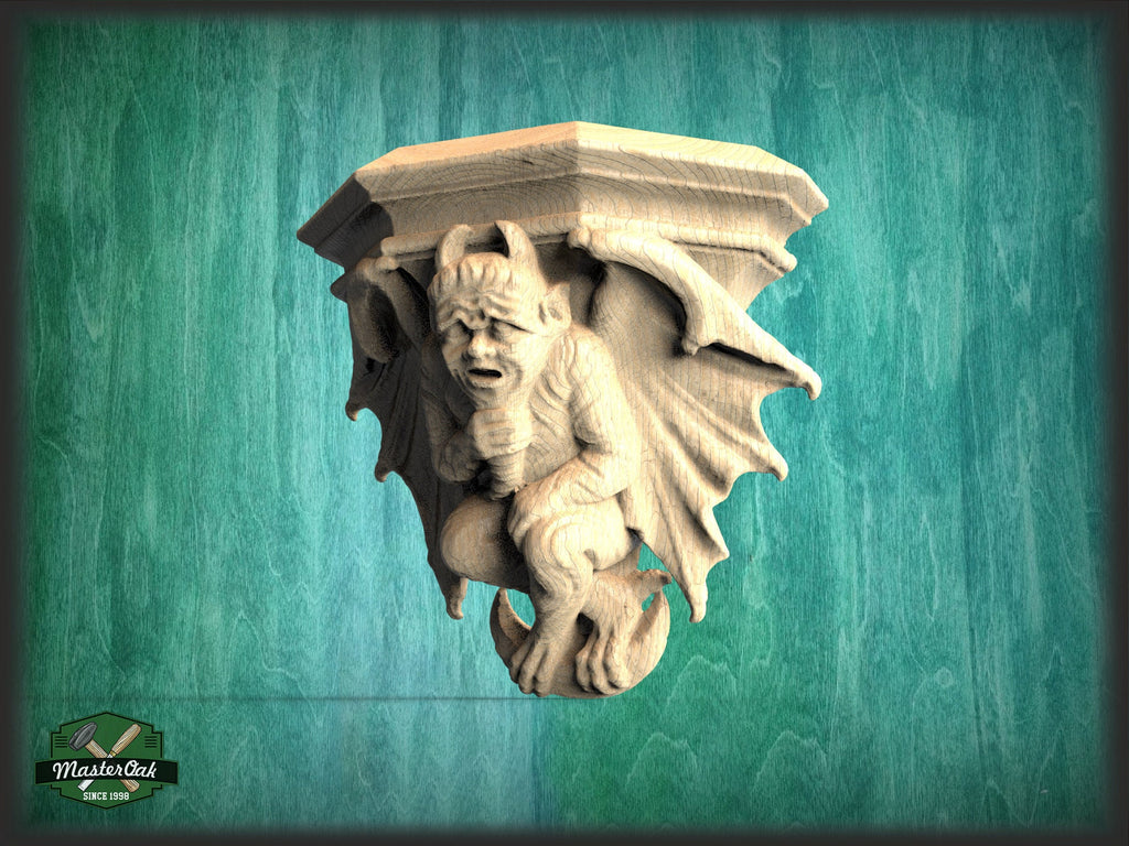 Devil  Gargoyle of wood, Carved Gothic Corbel Gargoyle, Fireplace Figure, Devil Victorian Wall Hanging