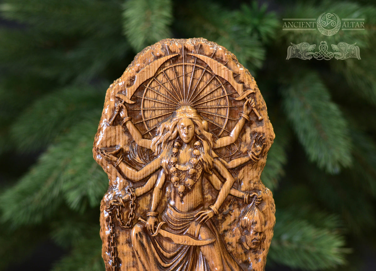 Wooden Kali statue, Goddess statue Goddess kali Wooden statue Shiva wood carving Wiccan altar kit Durga art Mahakali Parvati God Durga