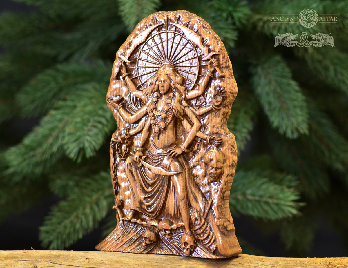 Wooden Kali statue, Goddess statue Goddess kali Wooden statue Shiva wood carving Wiccan altar kit Durga art Mahakali Parvati God Durga