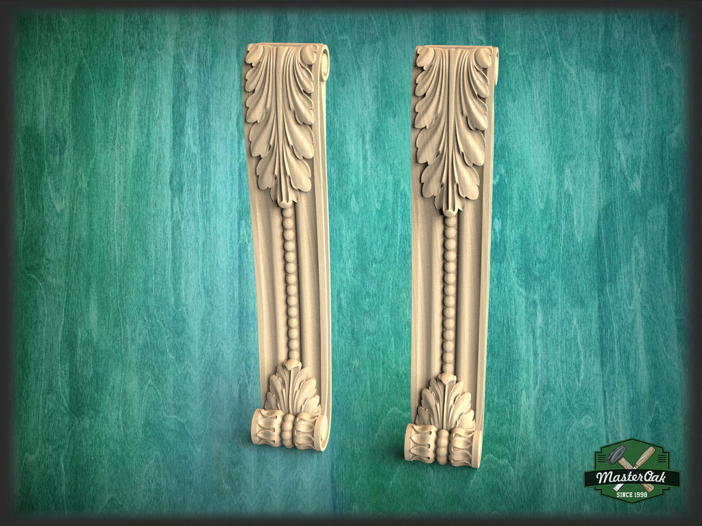 Perfect Carved Wooden Decorative Architectural,  Set 2pc, Corbel Wood pilasters for Fireplace, Pair of Carved Wood Trim Post Pillars