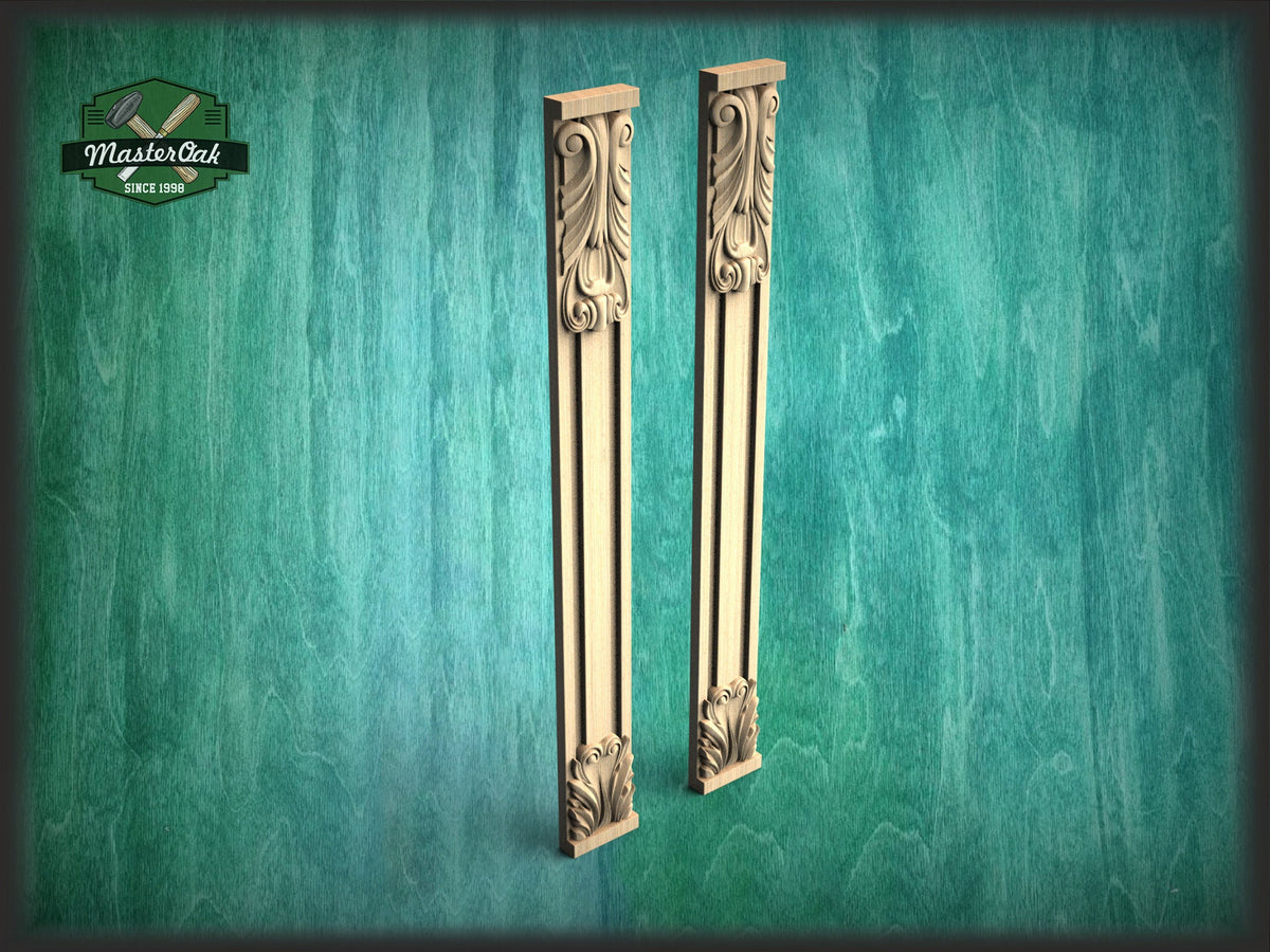 Wood pilasters for Fireplace, Set 2pc, Pair of Carved Wood Trim Post Pillars