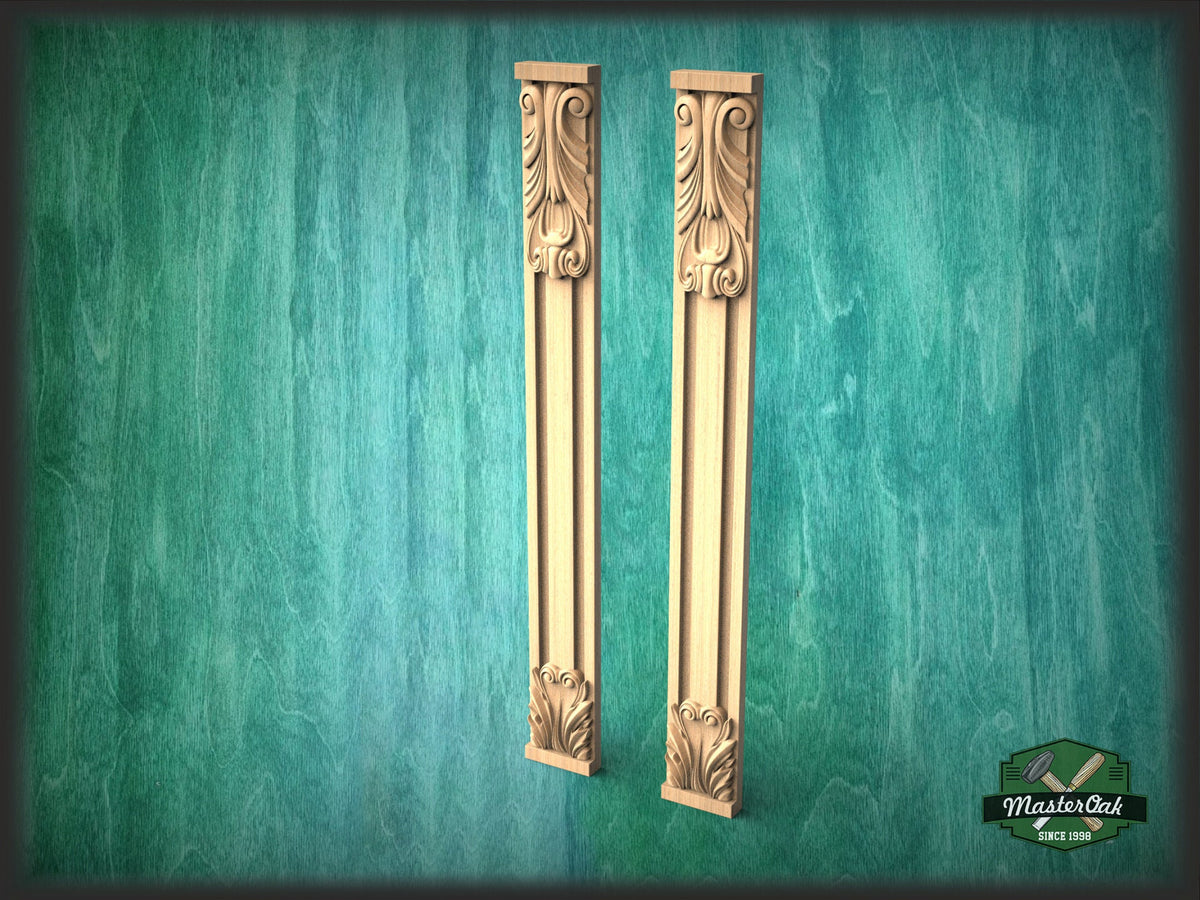 Wood pilasters for Fireplace, Set 2pc, Pair of Carved Wood Trim Post Pillars