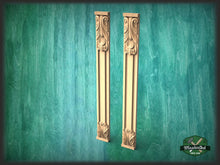 Load image into Gallery viewer, Wood pilasters for Fireplace, Set 2pc, Pair of Carved Wood Trim Post Pillars
