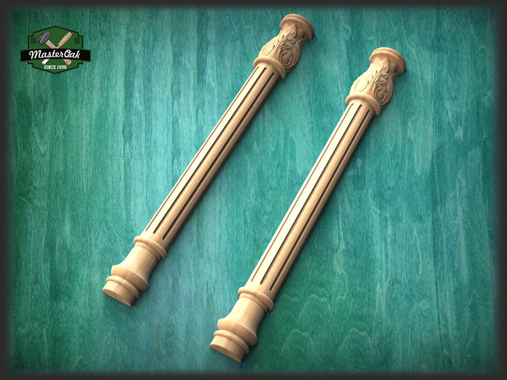 Half Column pilasters for Fireplace, Set 2pc, Pair of Carved Wood Trim Post Pillars