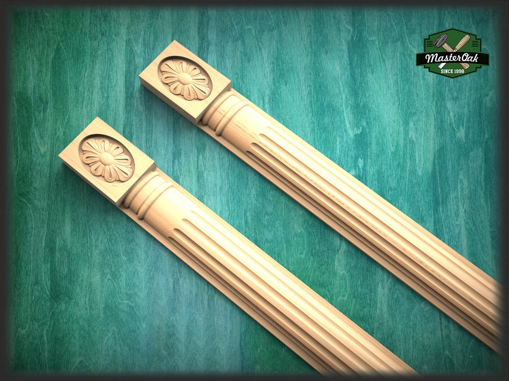 Handcrafted wooden Classic style fluted pilaster , Set 2pc, Pair of Carved Wood Trim Post Pillars