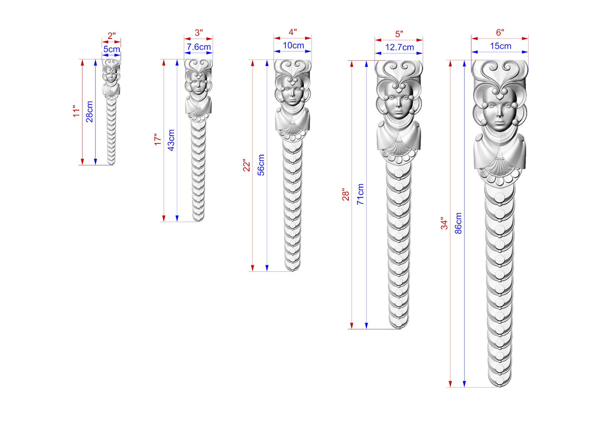 Caryatid Carved Corbel, Unpainted, Decorative Caryatid of wood, 1pc, Home Wall Embellishments, wood onlays