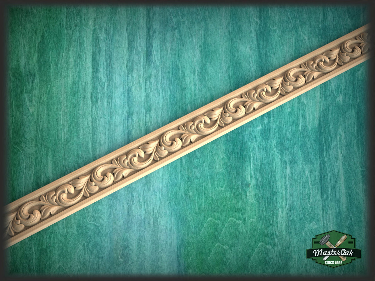 Baroque style floral moulding,  40" Ornate molding panel from oak, Carved wooden Baguette
