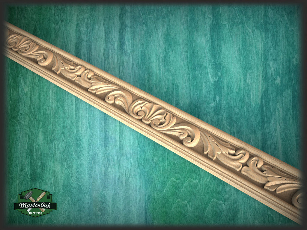Ornate wooden molding with acanthus leaves,  40" Ornate molding panel from oak, Carved wooden Baguette