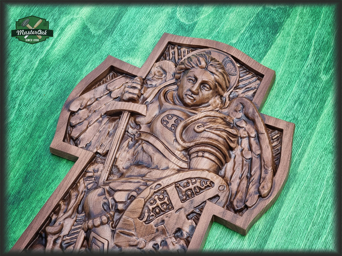 Archangel Michael Natural wood All Sizes Wall Hanging Wooden Carved Home Decor  Christian Gift Idea