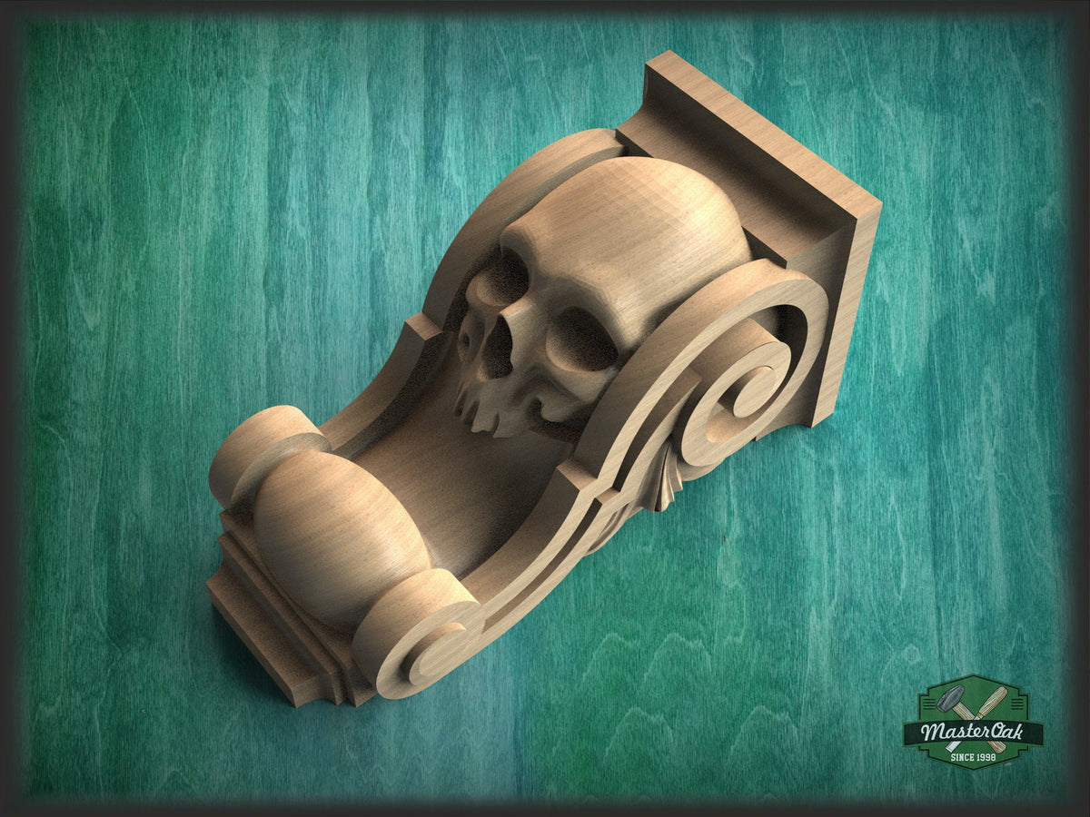Corbel Skull made of wood, Unpainted, Decorative Carved Wooden Corbel, 1pc, Home Wall Embellishments, wood onlays, wood wall art decor