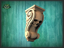 Load image into Gallery viewer, Corbel Skull made of wood, Unpainted, Decorative Carved Wooden Corbel, 1pc, Home Wall Embellishments, wood onlays, wood wall art decor
